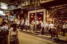 People drinking, dinning in the famous place Lan Kwai Fong, Hong Kong People drinking, dinning in the famous place Lan Kwai Fong, Hong Kong